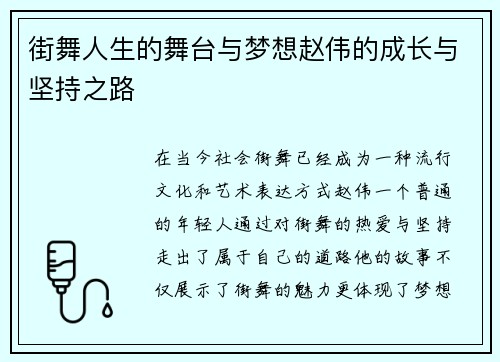 街舞人生的舞台与梦想赵伟的成长与坚持之路