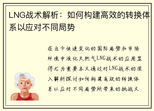 LNG战术解析：如何构建高效的转换体系以应对不同局势